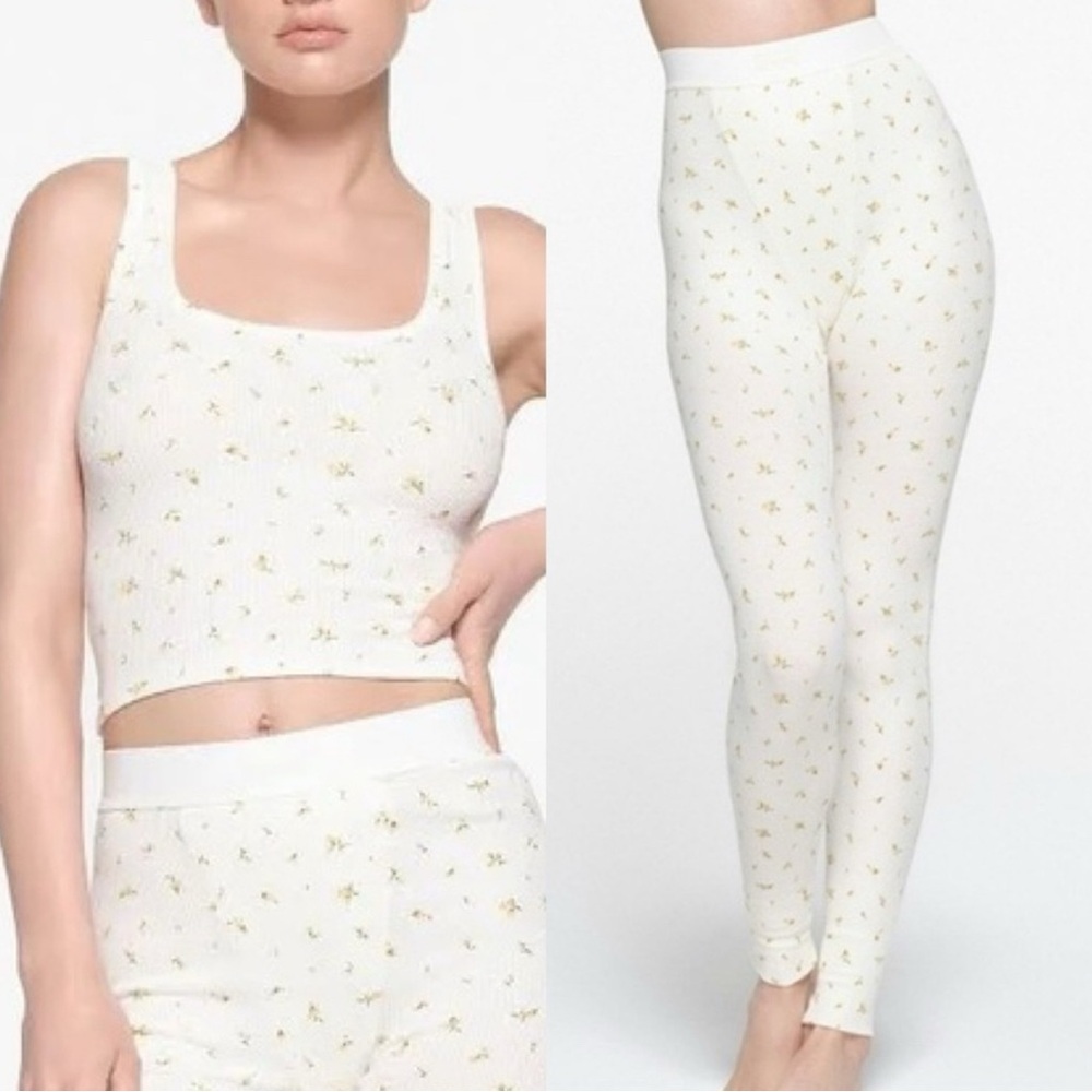 SKIMS Cotton Rib Leggings & Top Set Marigold Rosebud